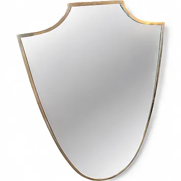 Gio Ponti style Mid-Century Modern brass shield wall mirror, 1950s
