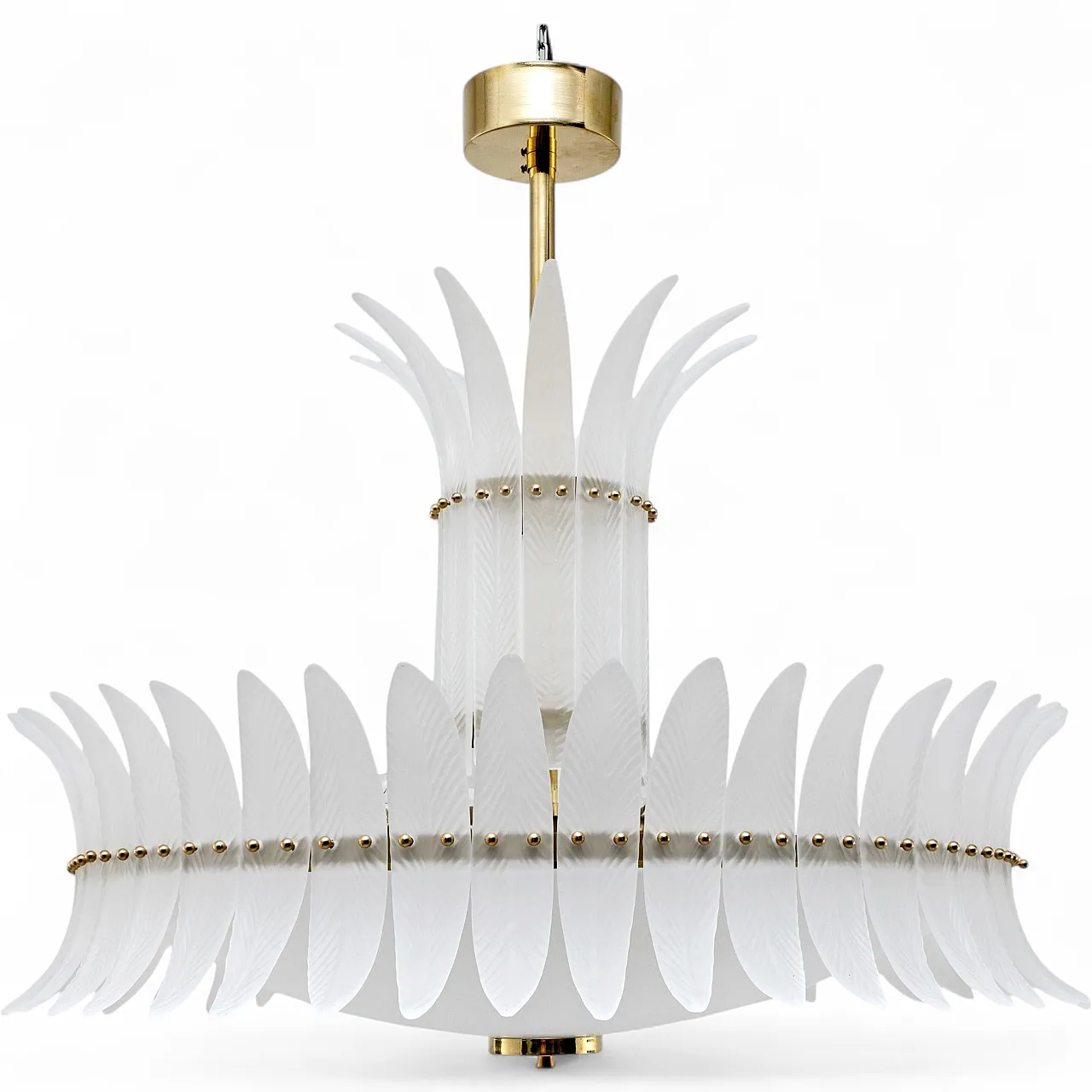 Lampadario in stile Art Déco con piume in vetro di Murano, '900 14