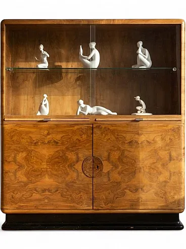 Walnut veneer display bookcase attributed to Jindřich Halabala, 1930s
