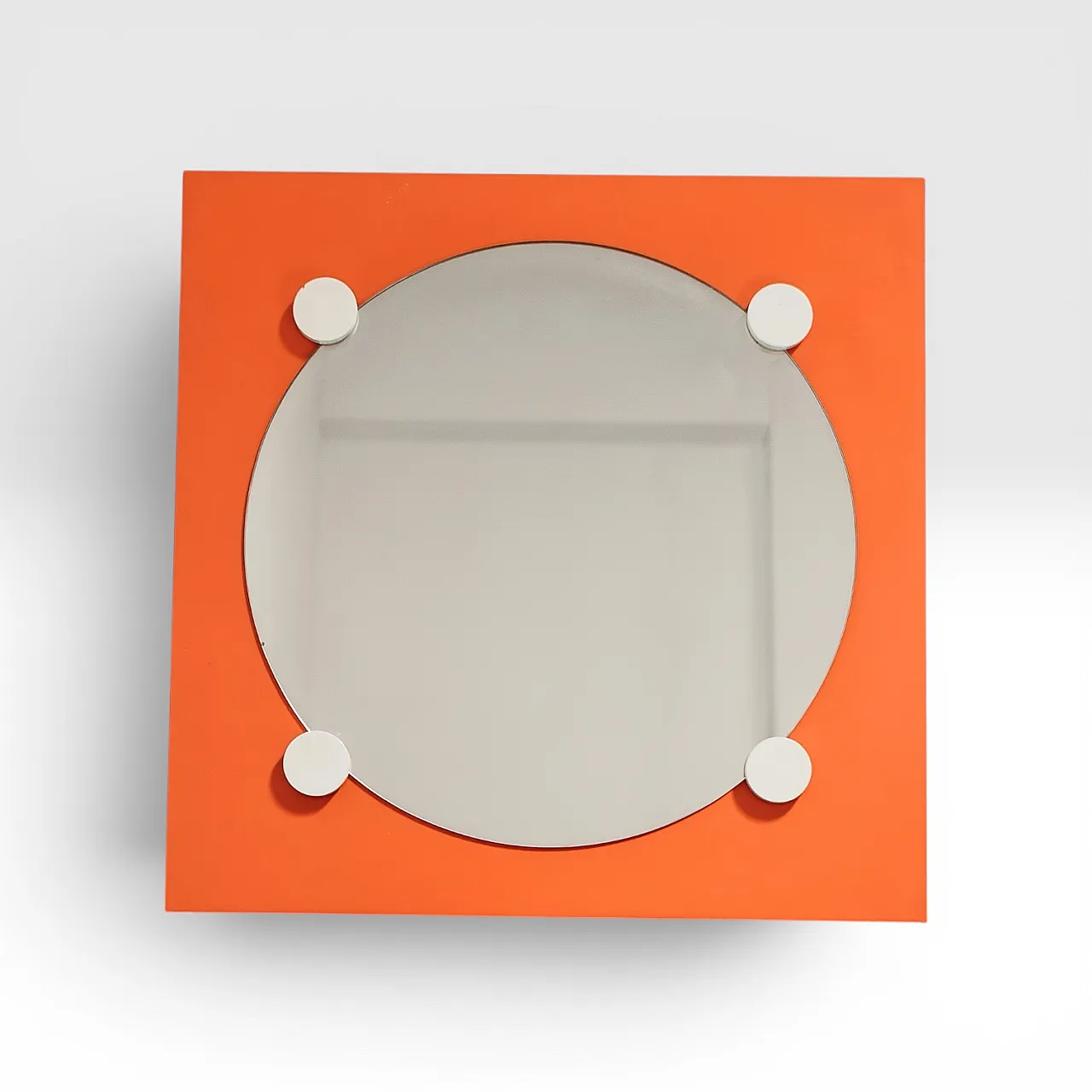 Specchio in legno arancione, anni '70 1