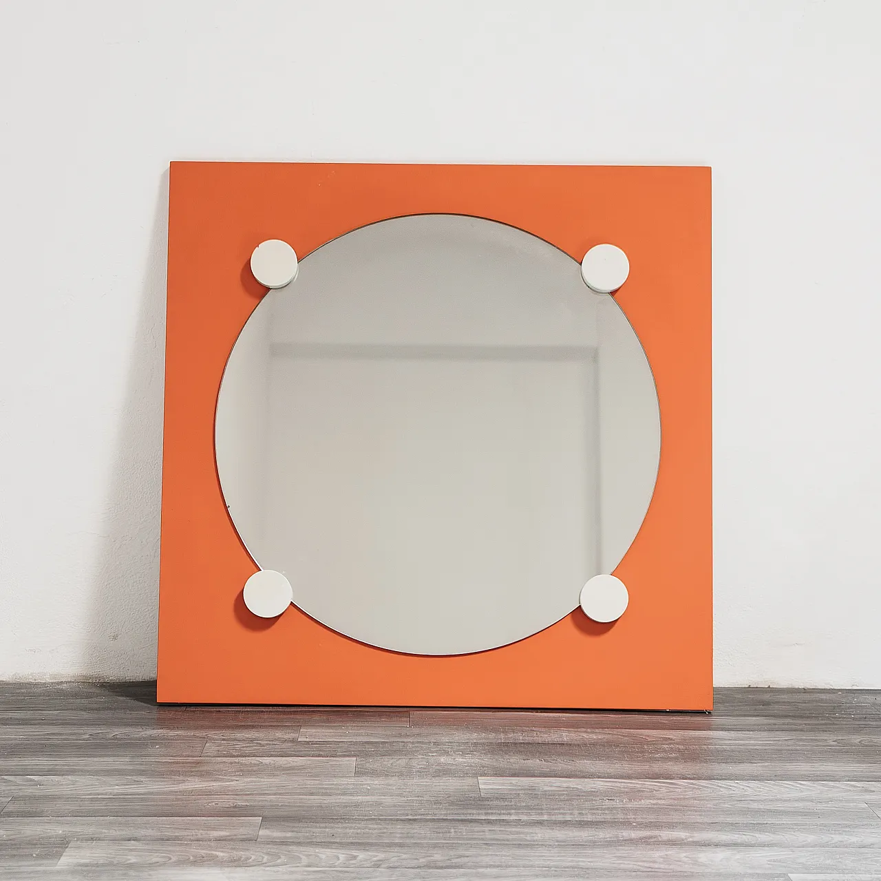 Specchio in legno arancione, anni '70 2