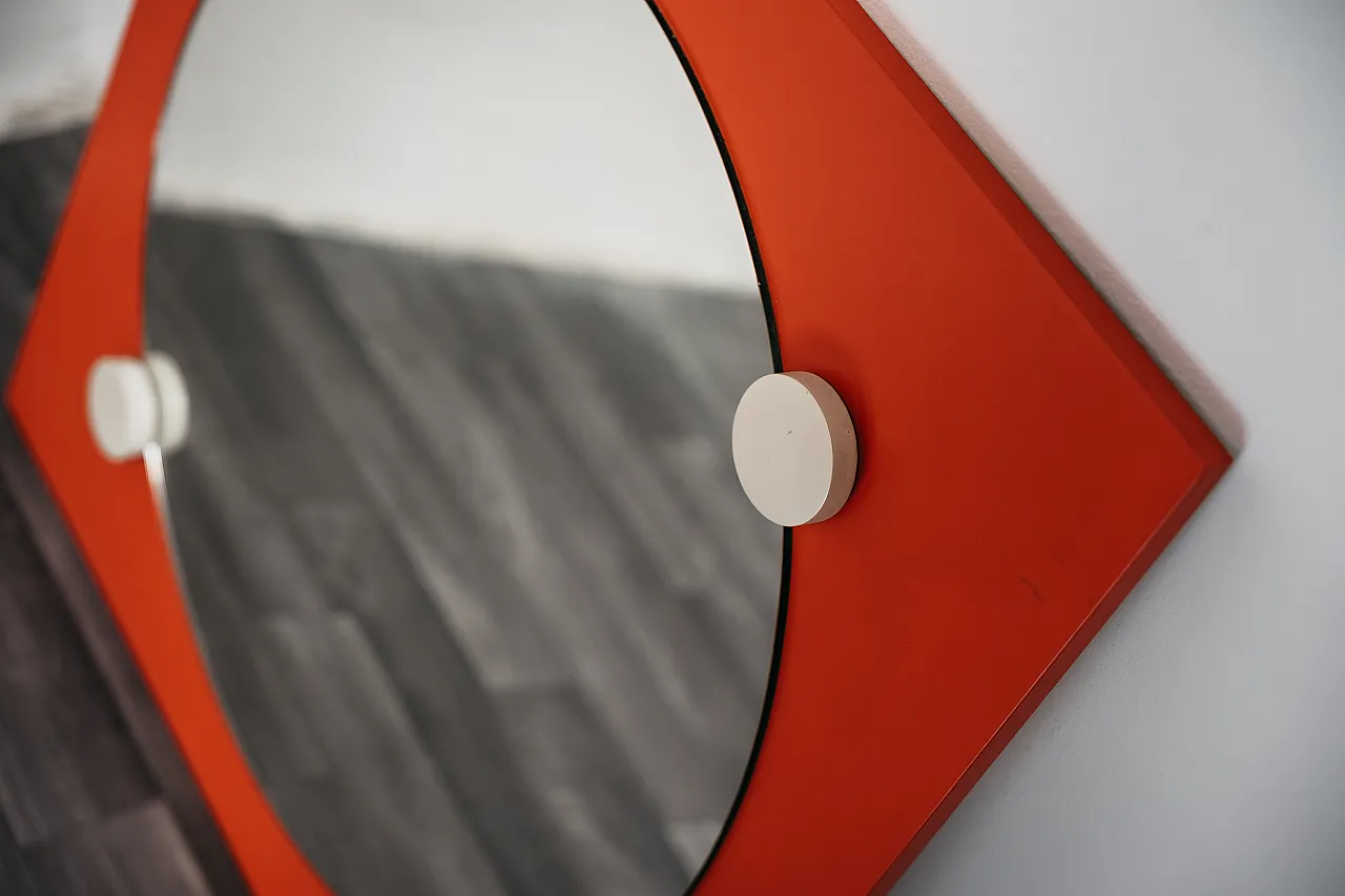Specchio in legno arancione, anni '70 4