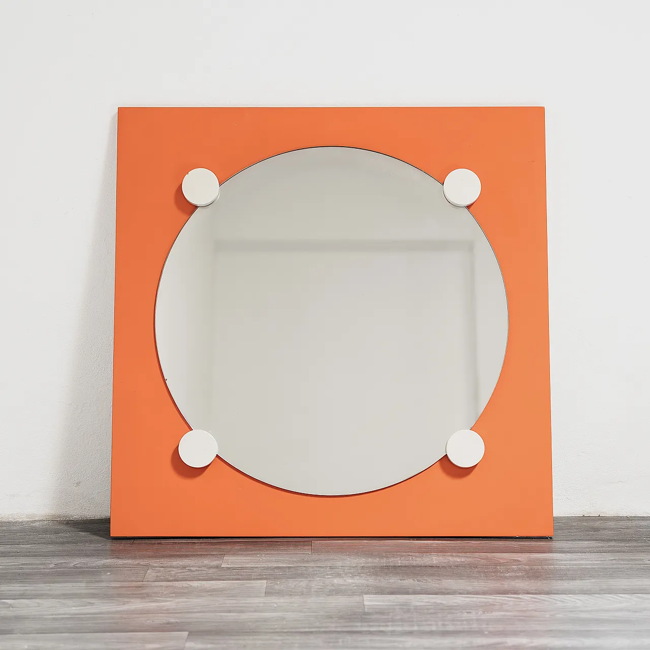 Specchio in legno arancione, anni '70 5