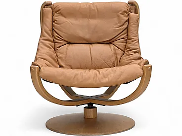 1980s, Scandinavian swivel armchair, furniture leather, bent wood.