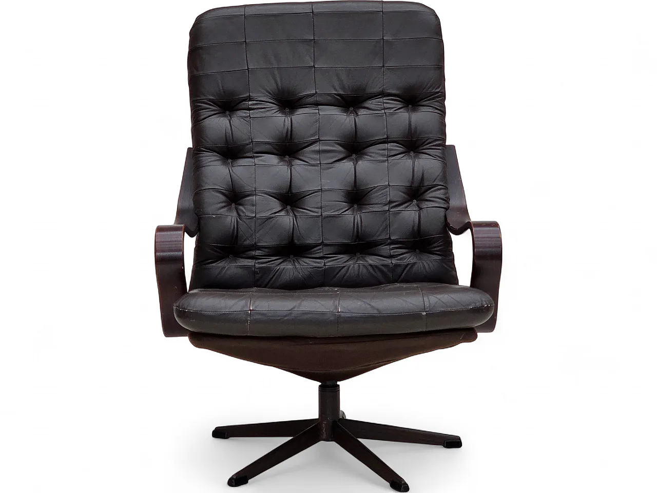 Anni '70, poltrona girevole scandinava, arredamento patchwork in pelle. 18