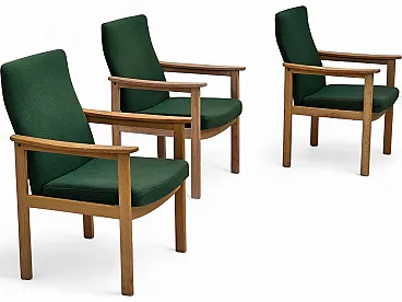 1980s, Danish armchair by Høng Stole, green furniture wool, oak wood.