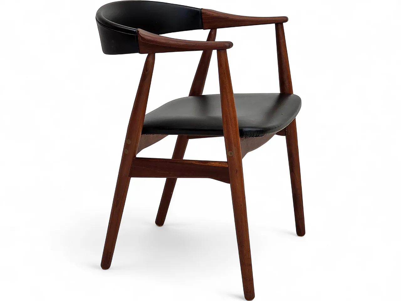 Anni '60, poltrona danese. Legno di teak, pelle artificiale nera. 19