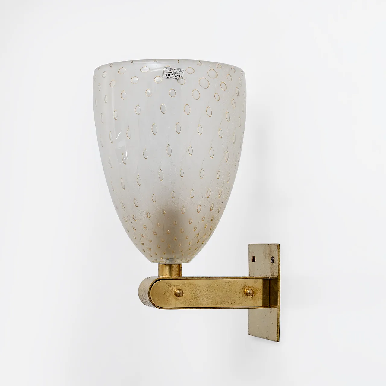 Coppia di applique in vetro pulegoso di Murano e ottone, anni '80 4