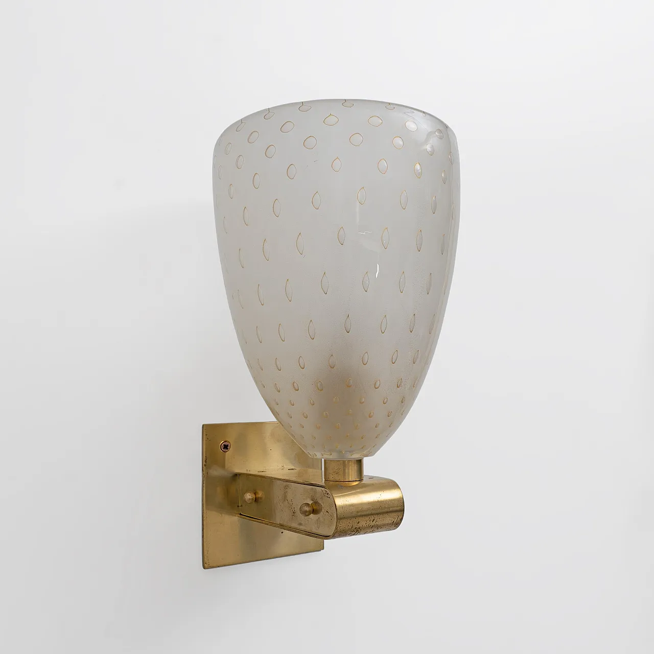 Coppia di applique in vetro pulegoso di Murano e ottone, anni '80 5