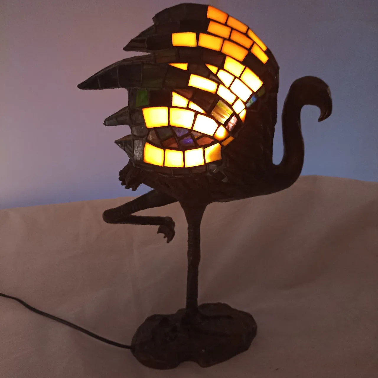 Tiffany style flamingo lamp with patinated bronze base. 6