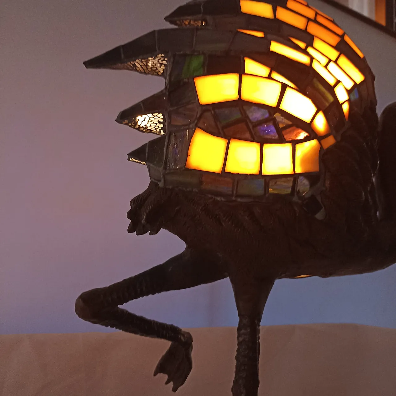 Tiffany style flamingo lamp with patinated bronze base. 7