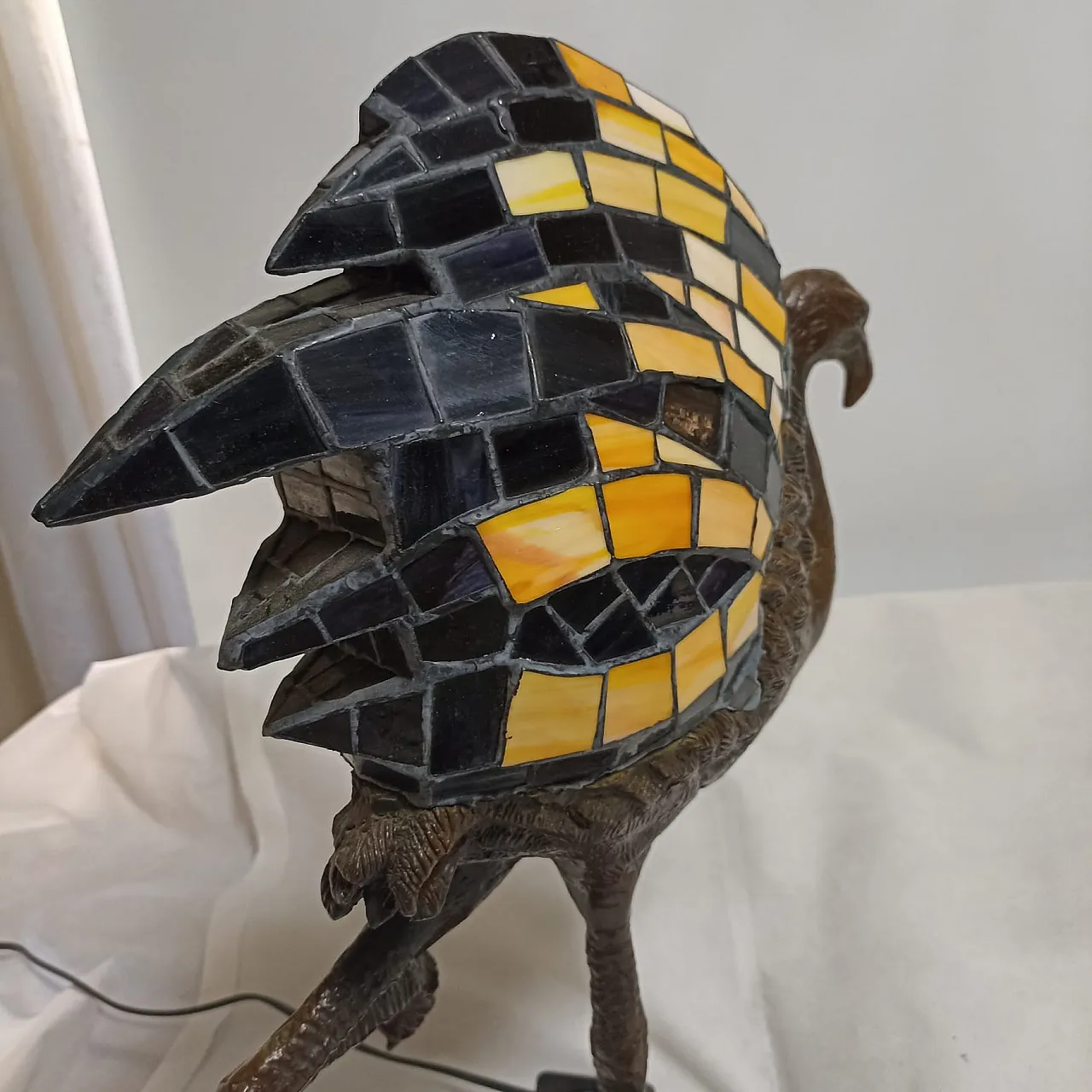 Tiffany style flamingo lamp with patinated bronze base. 12