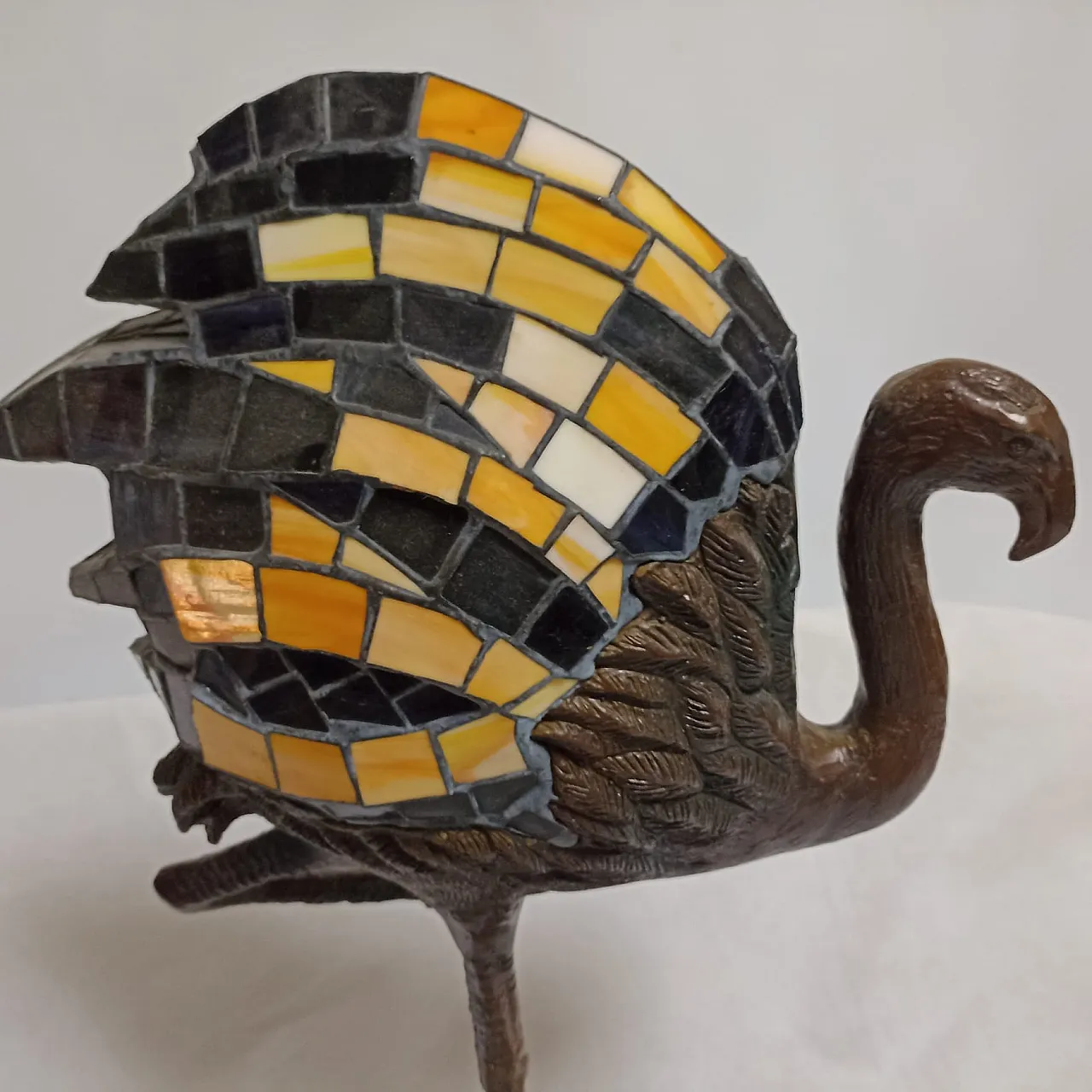 Tiffany style flamingo lamp with patinated bronze base. 17