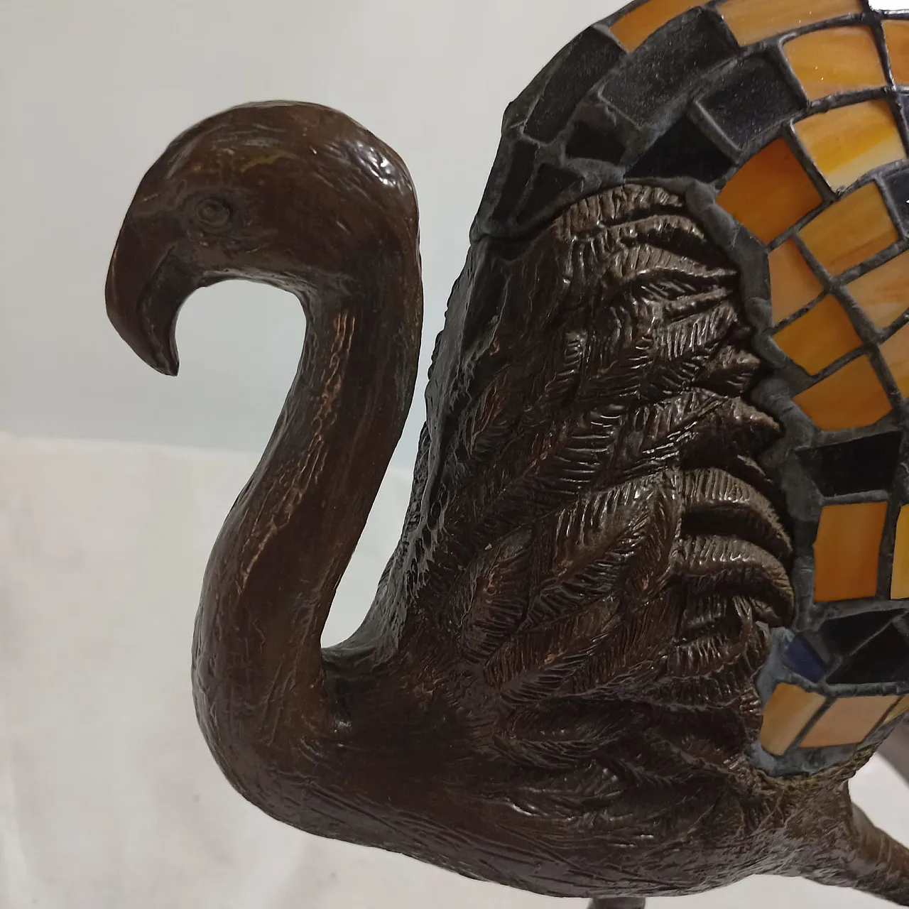 Tiffany style flamingo lamp with patinated bronze base. 20