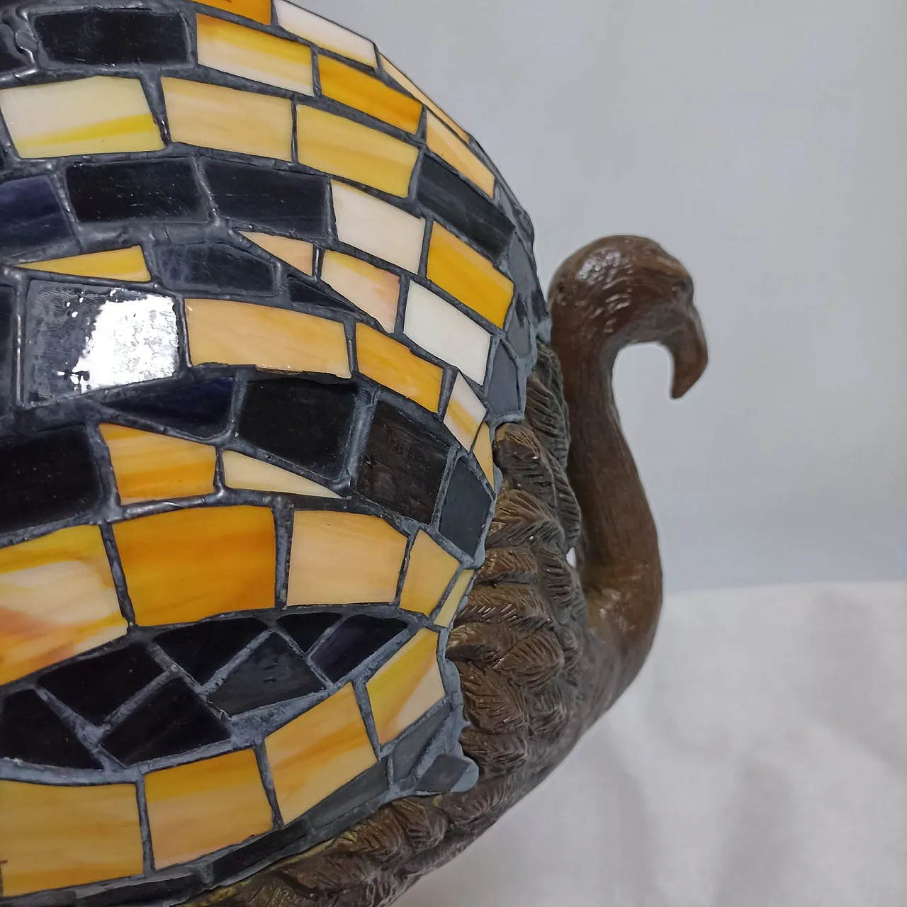 Tiffany style flamingo lamp with patinated bronze base. 30