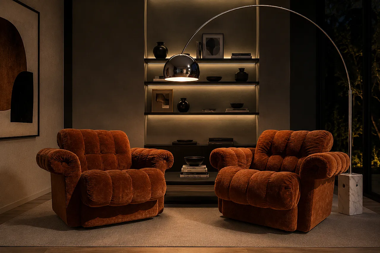 Pair of Space Age armchairs in brown velvet, 1970s 1