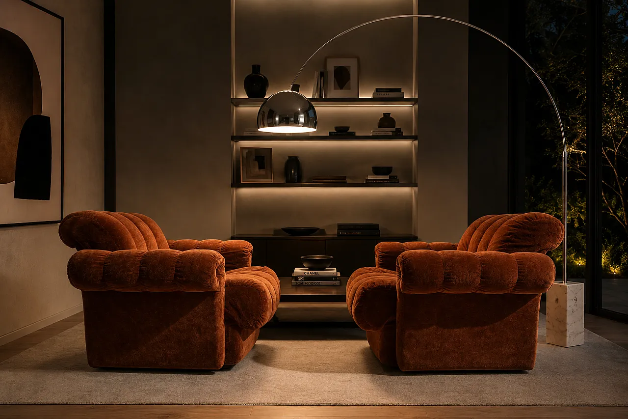Pair of Space Age armchairs in brown velvet, 1970s 3