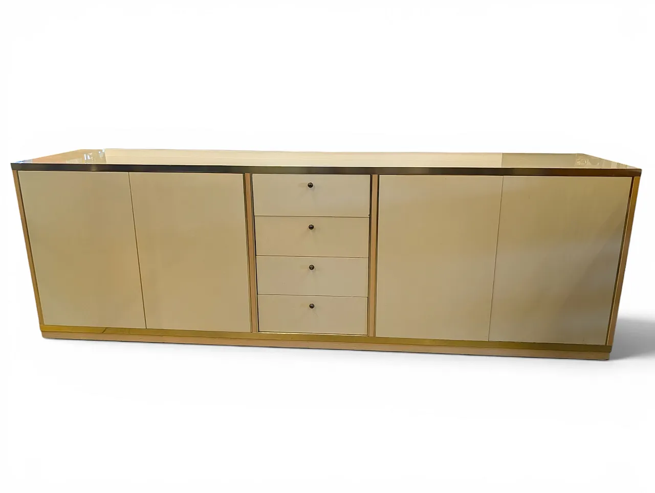 Buffet sideboard in beige and gold lacquered wood from the 70s 1