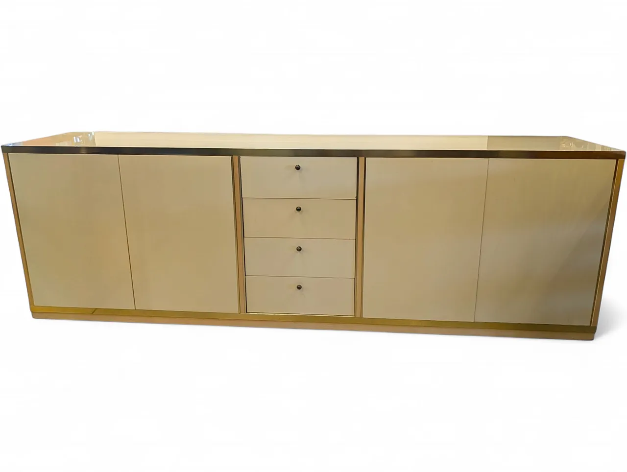 Buffet sideboard in beige and gold lacquered wood from the 70s 11