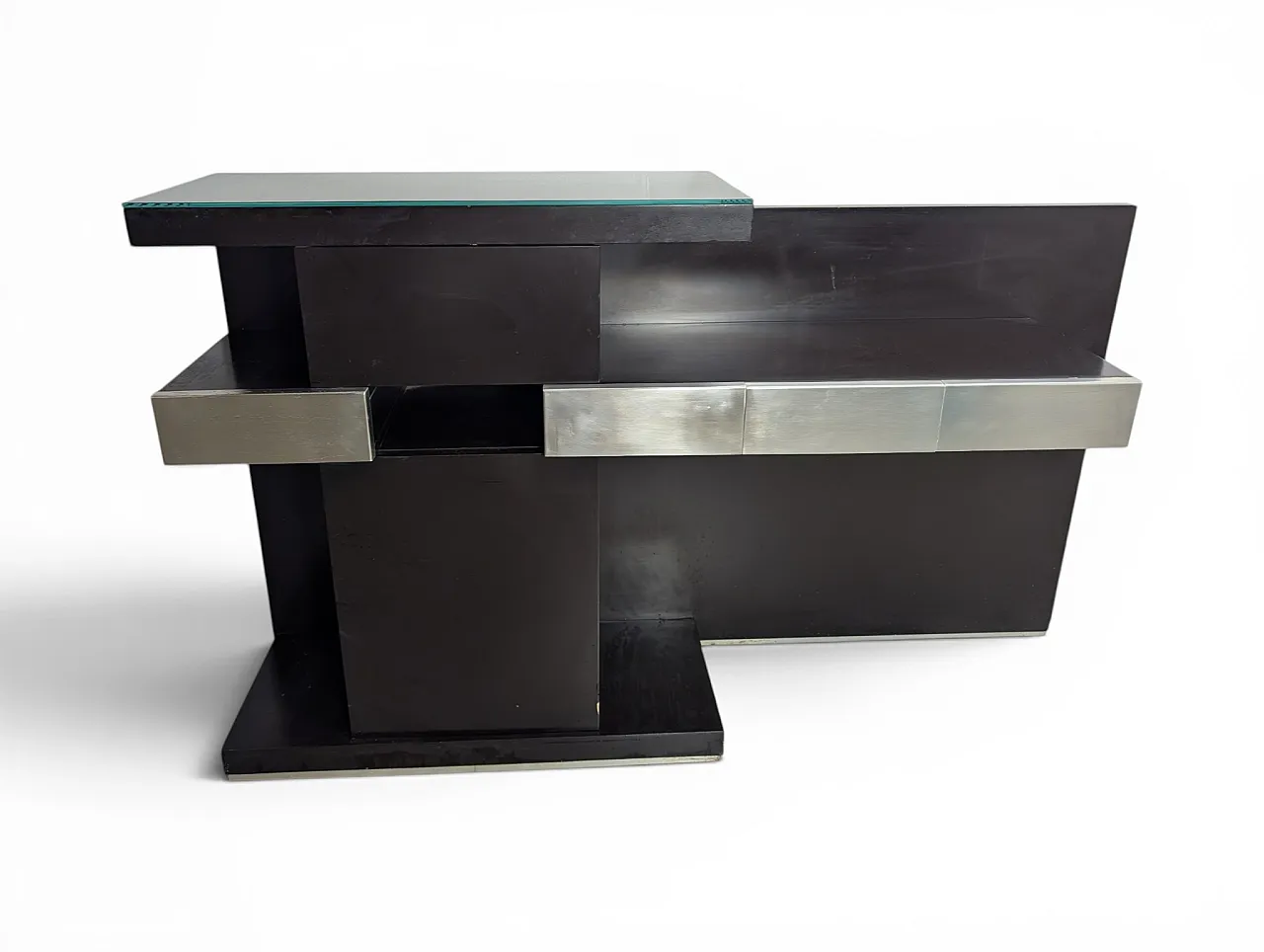Consolle in legno laccato e vetro, Italia anni '80 1