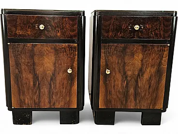 Pair of 1940s Art Deco bedside tables in walnut root