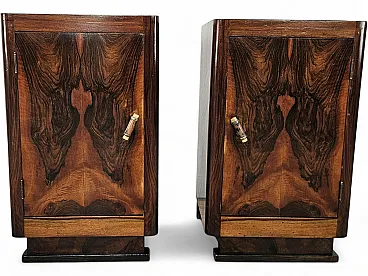 Pair of 1930s Art Deco bedside tables in walnut root with marble