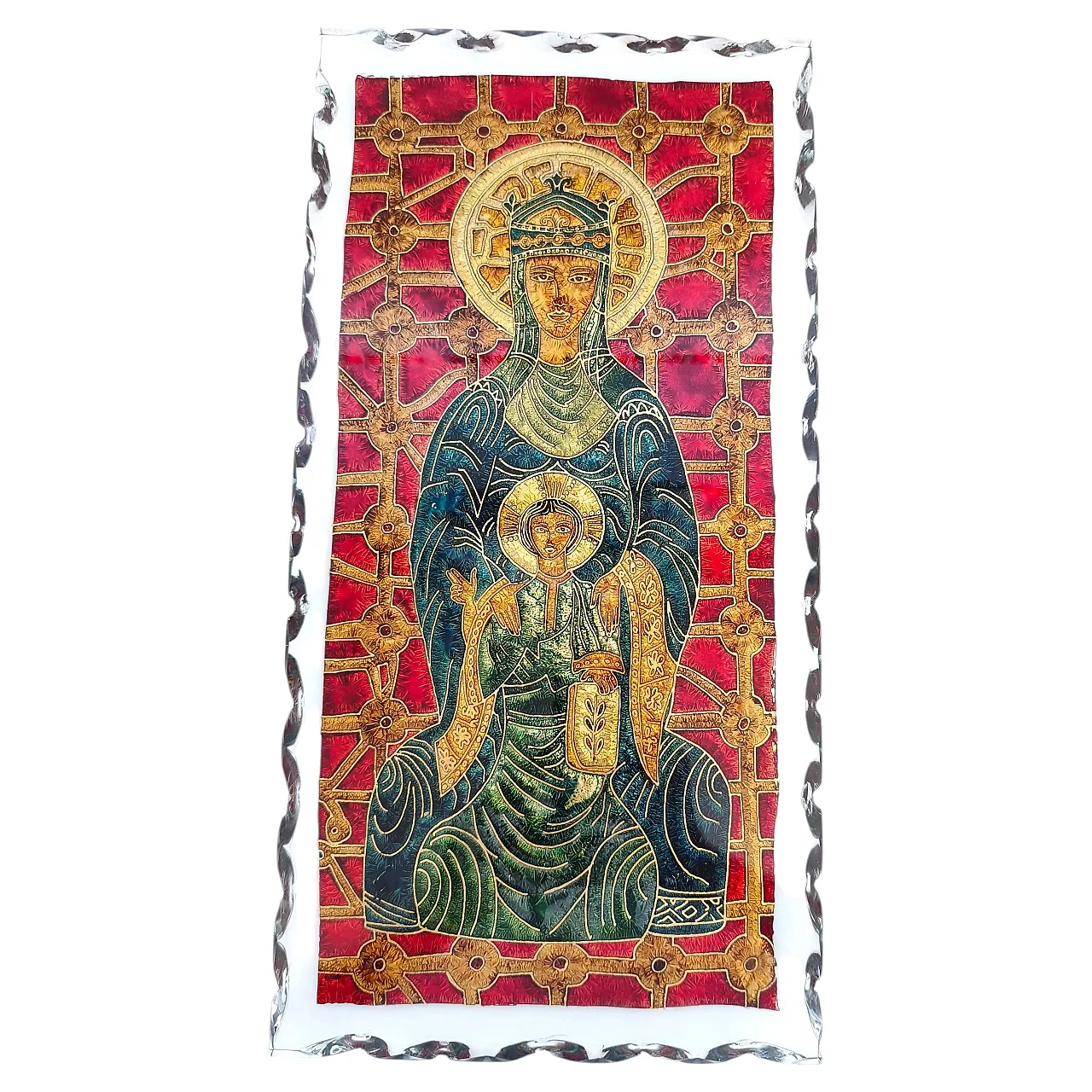 Sacred image hammered glass panel in the style of Fontana Arte, 1970s 1