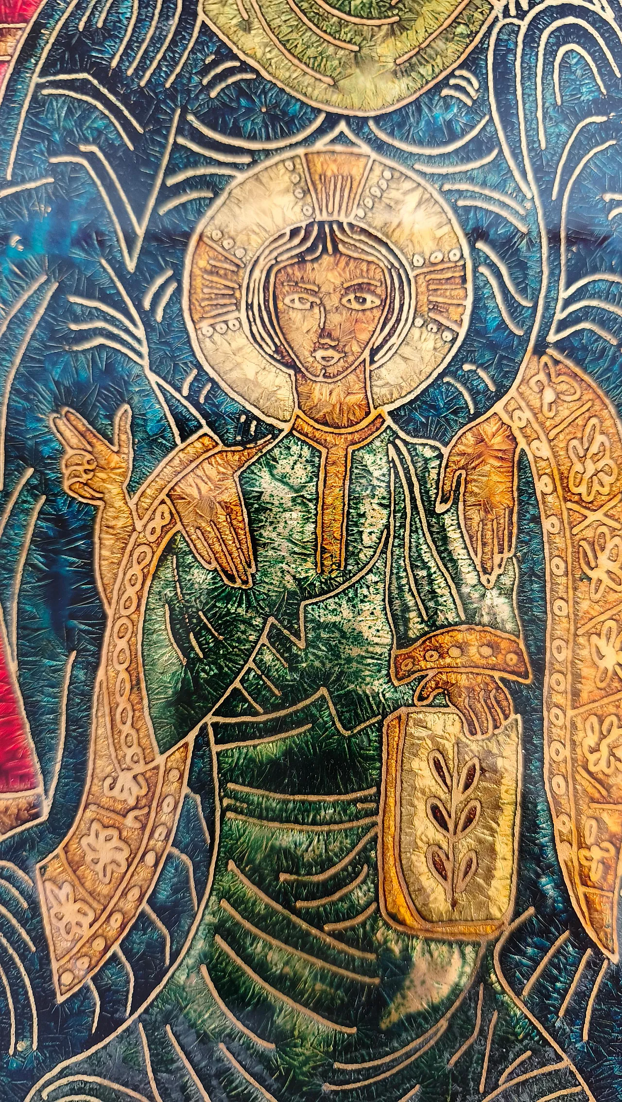 Sacred image hammered glass panel in the style of Fontana Arte, 1970s 5