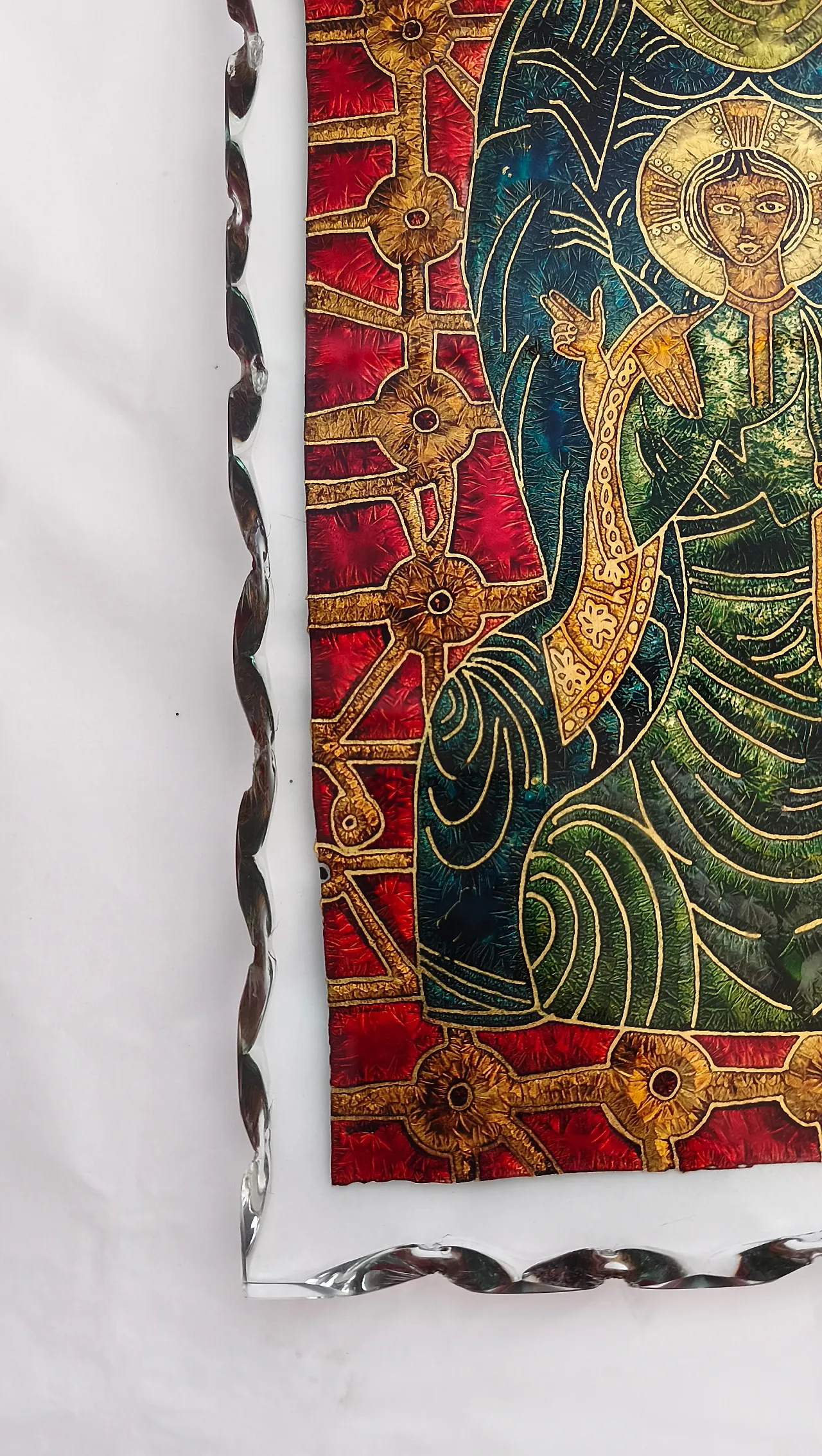 Sacred image hammered glass panel in the style of Fontana Arte, 1970s 10
