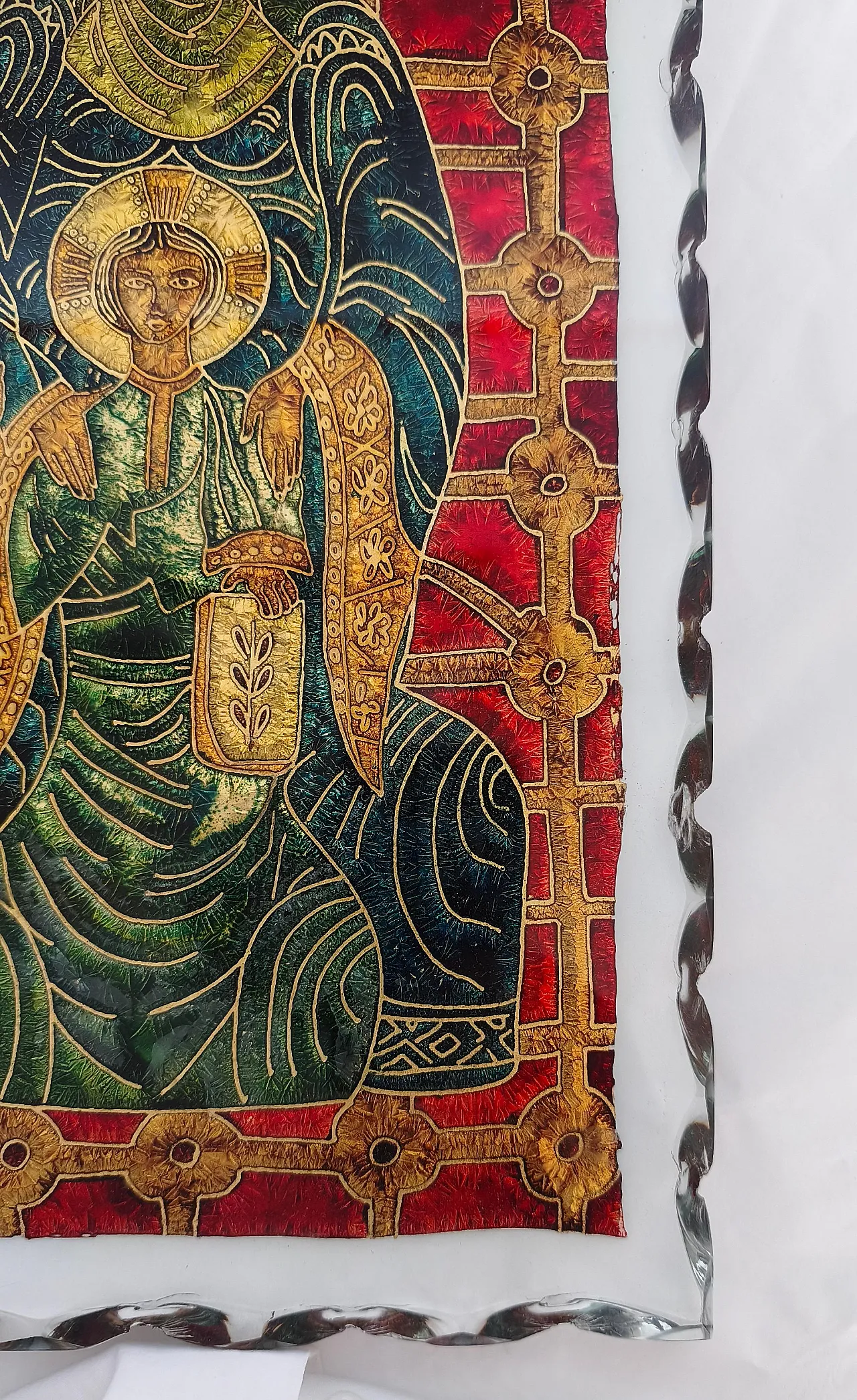 Sacred image hammered glass panel in the style of Fontana Arte, 1970s 11