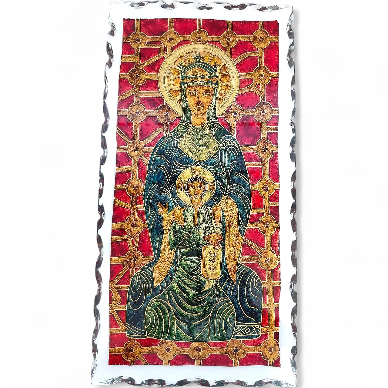 Sacred image hammered glass panel in the style of Fontana Arte, 1970s 12