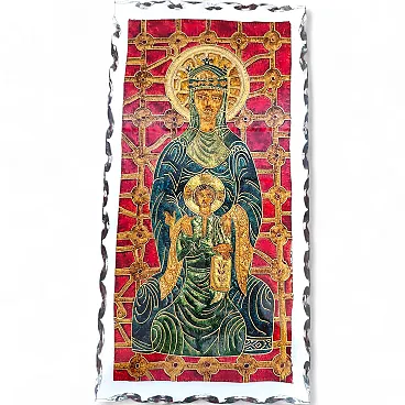 Sacred image hammered glass panel in the style of Fontana Arte, 1970s