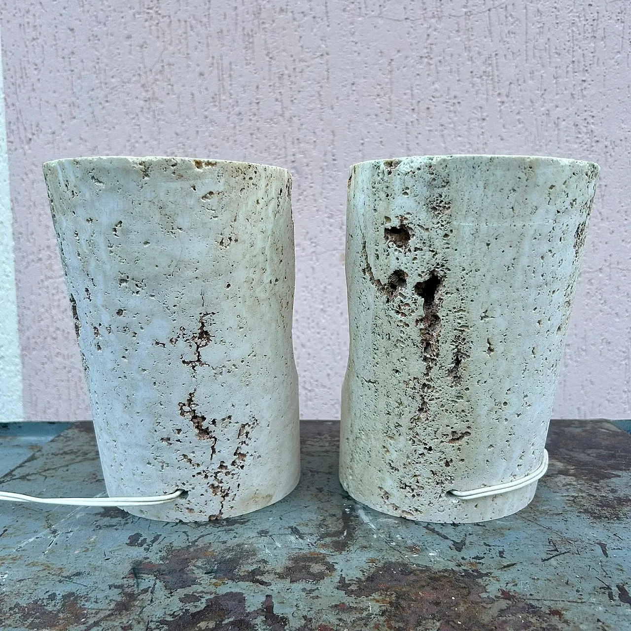 Pair of travertine lamps by Giuliano Cesari for Nucleo Sormani, 1970s 7