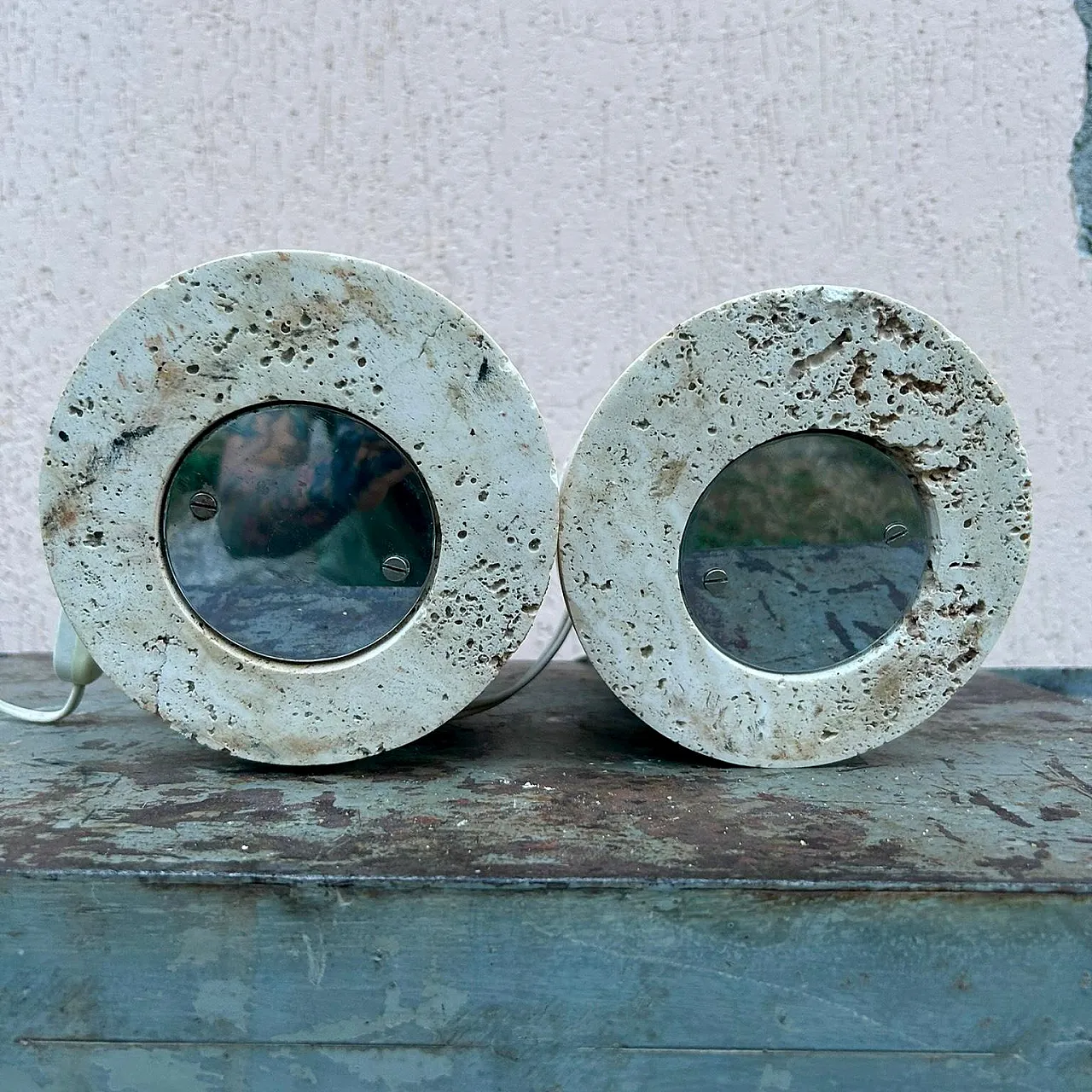 Pair of travertine lamps by Giuliano Cesari for Nucleo Sormani, 1970s 8