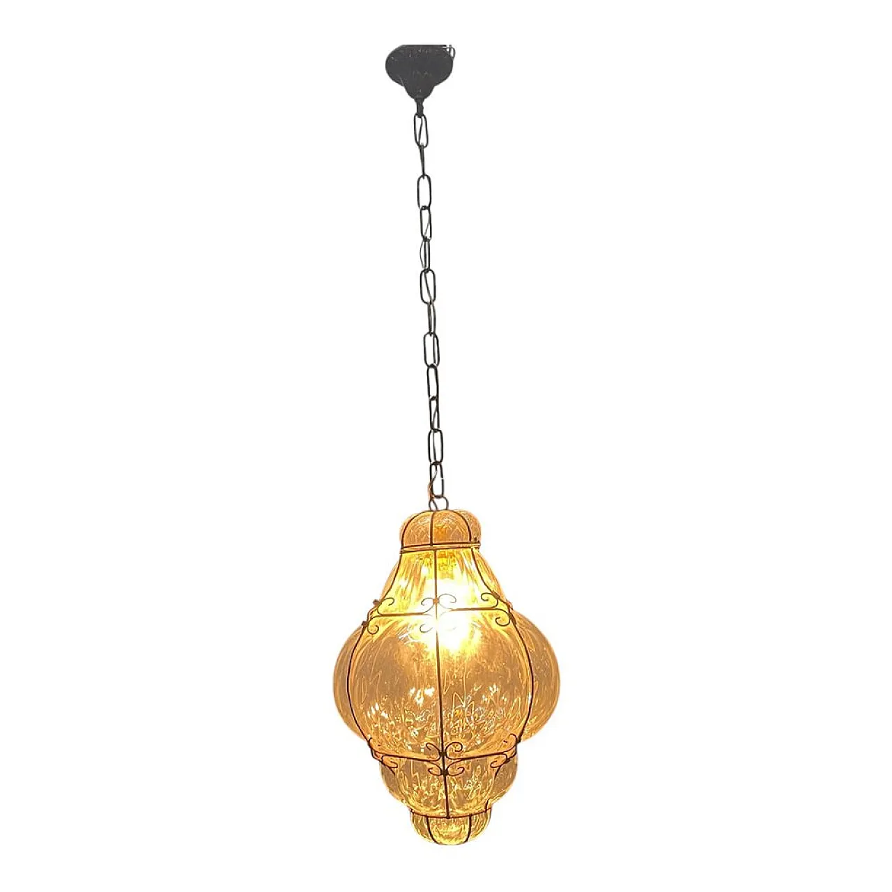 Lampadario in ferro battuto e vetro di Murano, anni '60 2