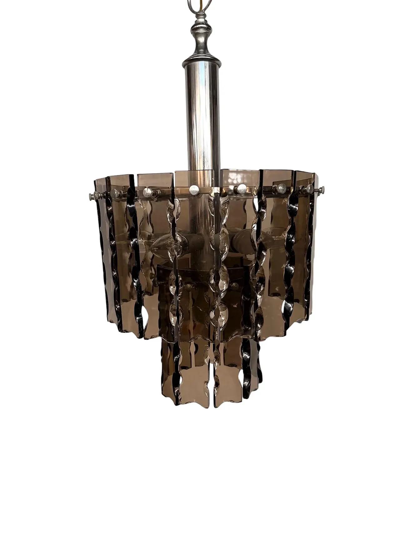 Smoked glass chandelier by Fontana Arte, 1970s 2