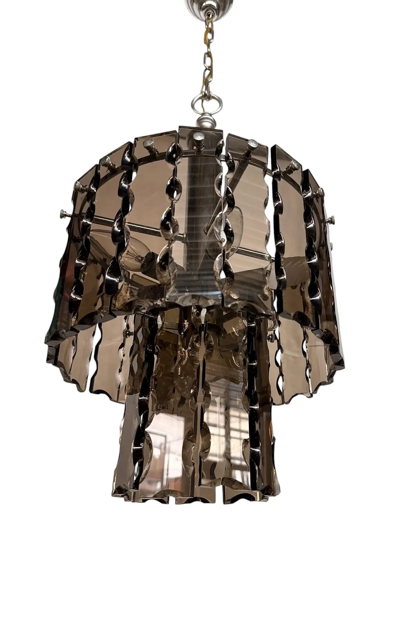 Smoked glass chandelier by Fontana Arte, 1970s 5