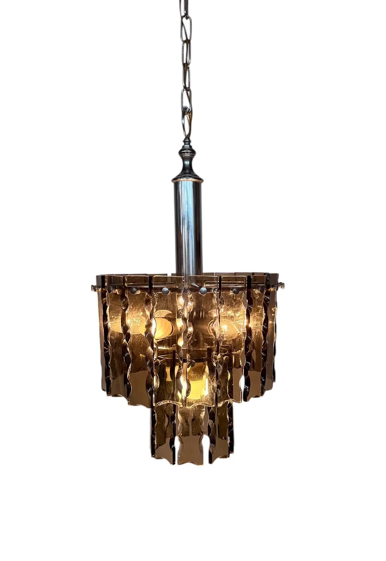 Smoked glass chandelier by Fontana Arte, 1970s 11