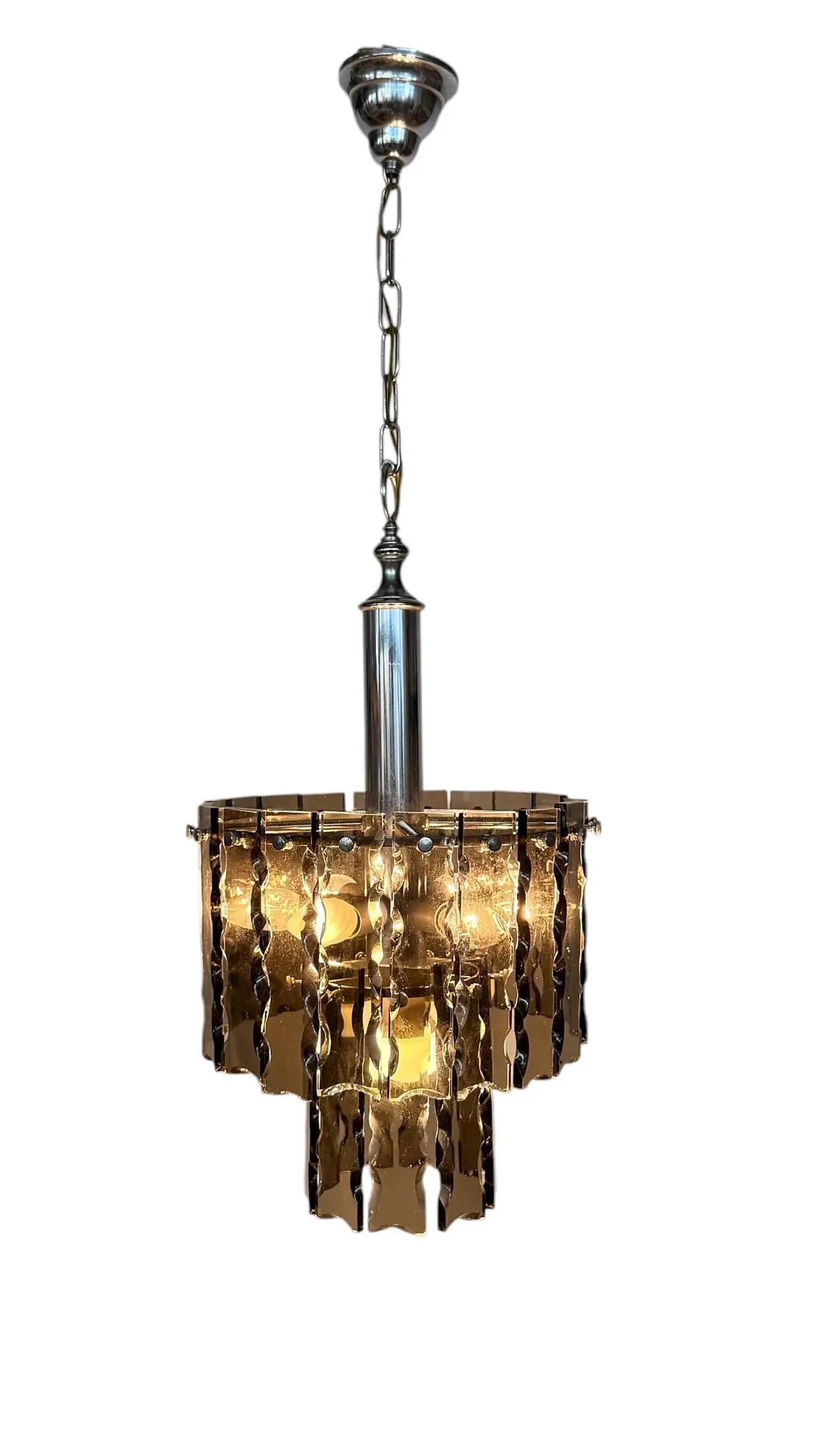 Smoked glass chandelier by Fontana Arte, 1970s 12