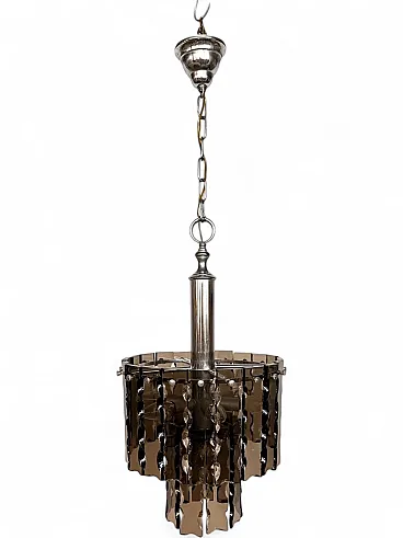 Smoked glass chandelier by Fontana Arte, 1970s