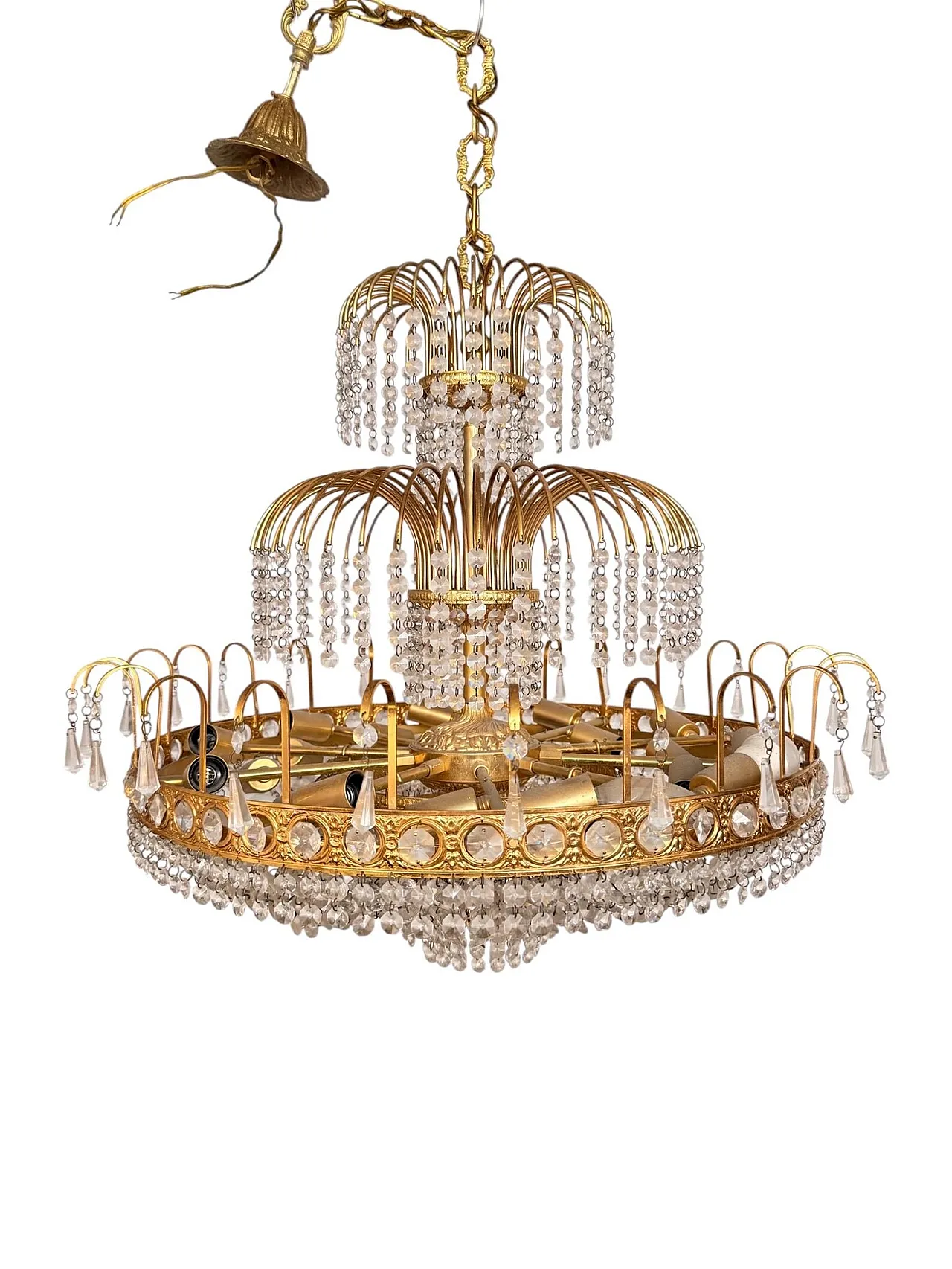 20-light chandelier in gilded brass, 1970s 1