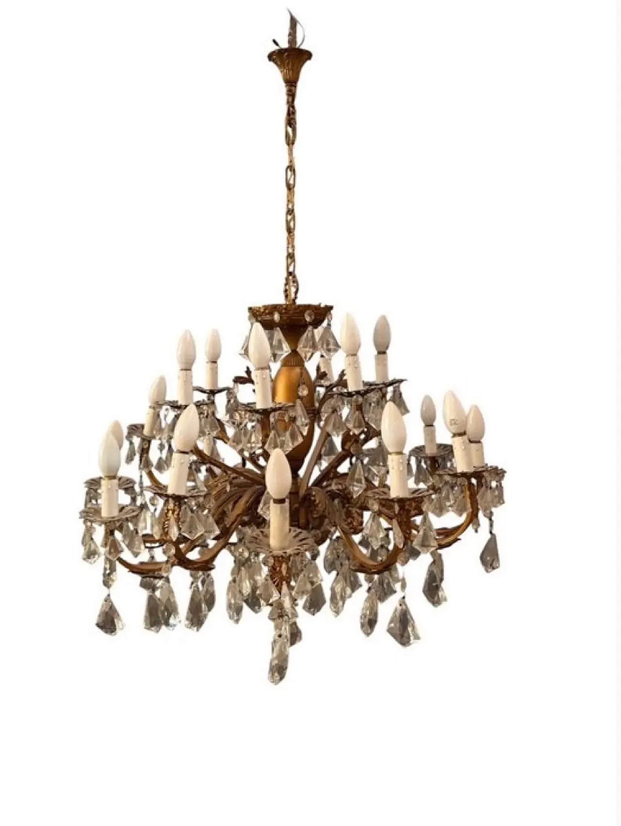 Glass and bronze drop chandelier, 1940s 1