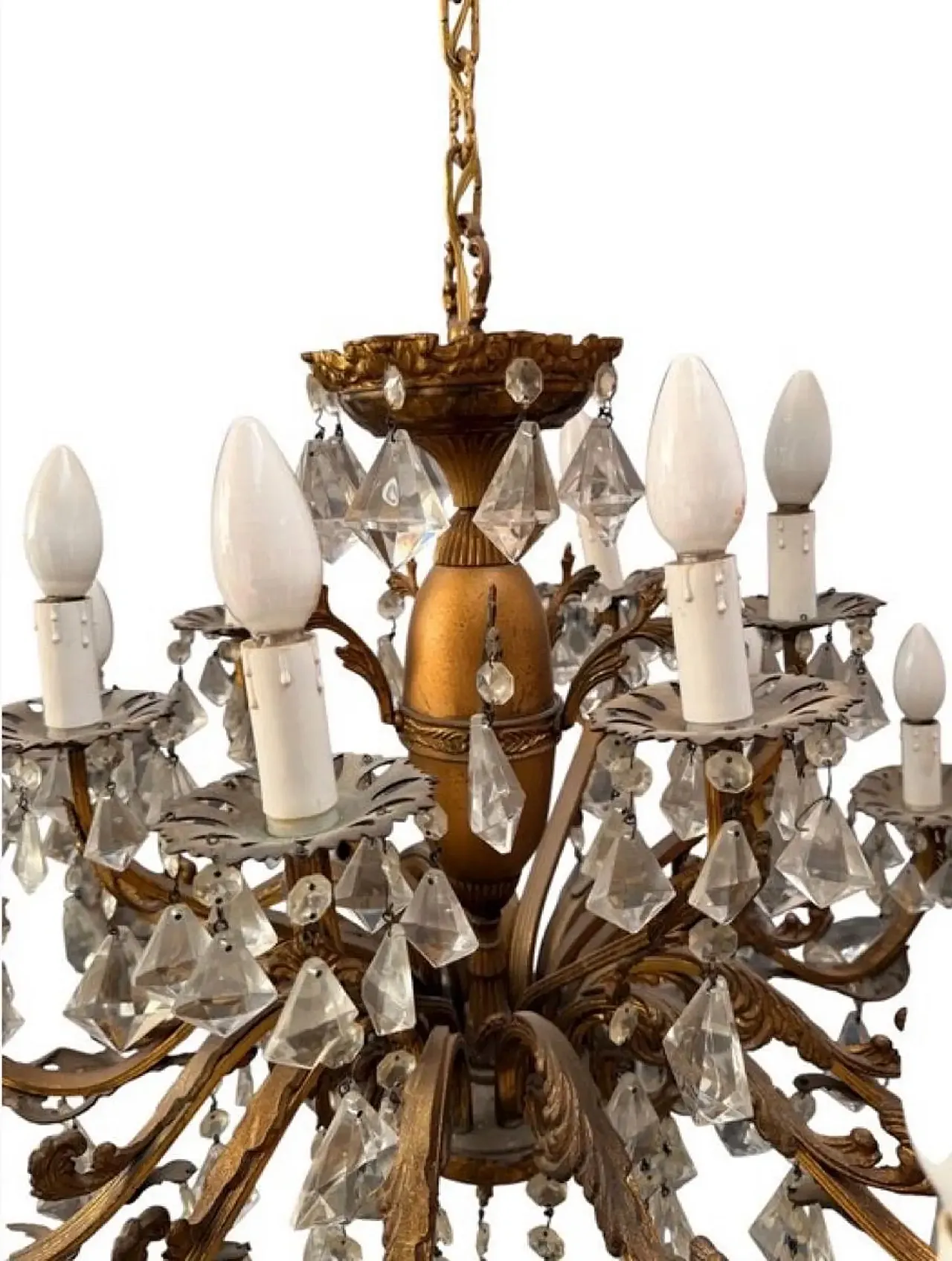 Glass and bronze drop chandelier, 1940s 2