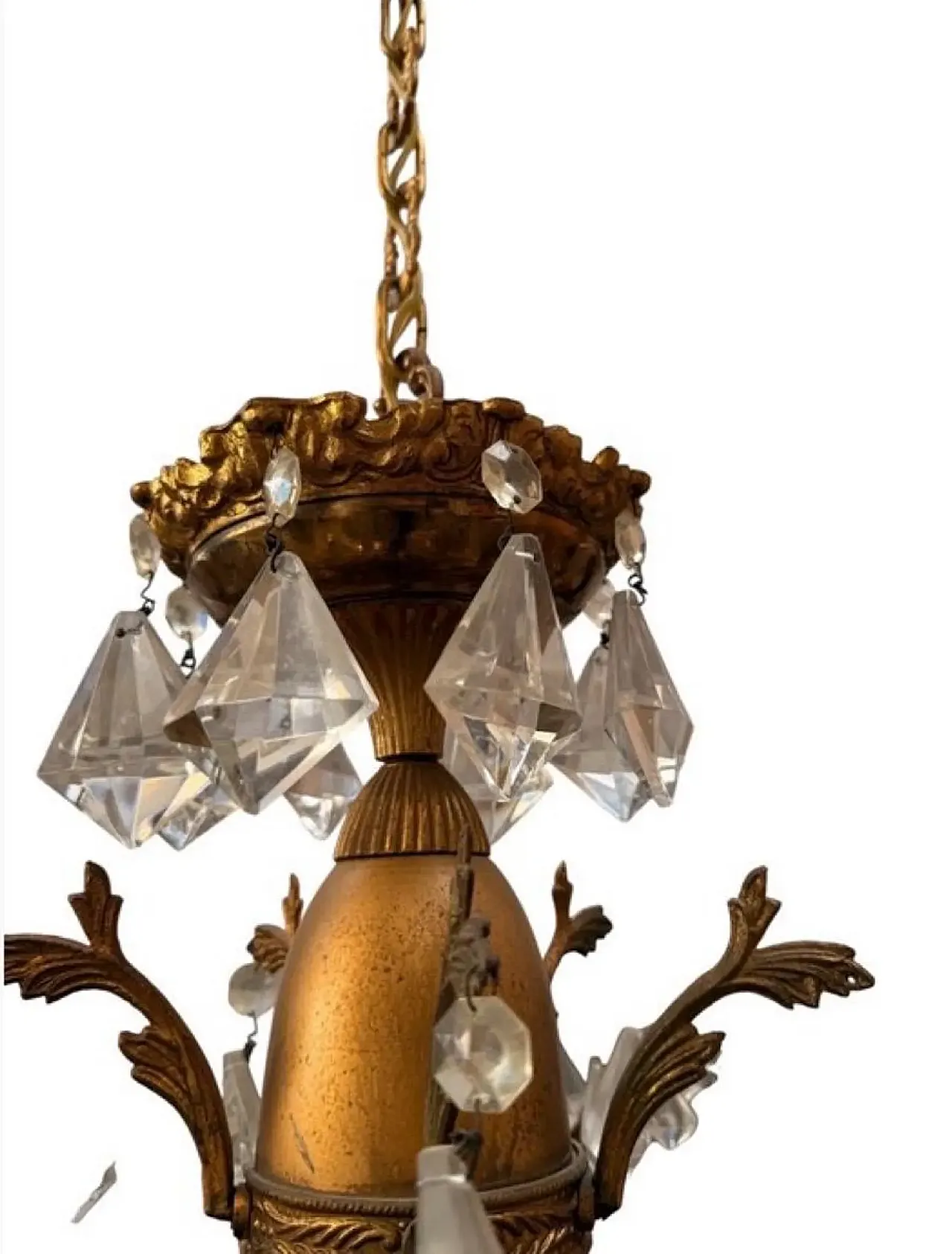 Glass and bronze drop chandelier, 1940s 3