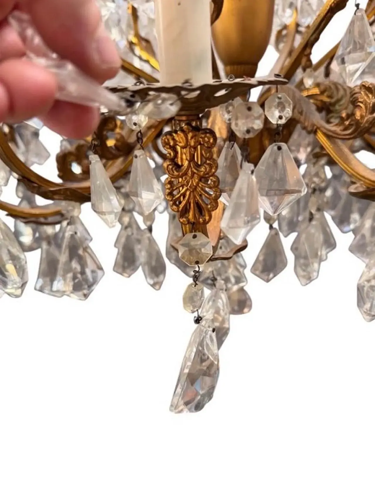Glass and bronze drop chandelier, 1940s 4