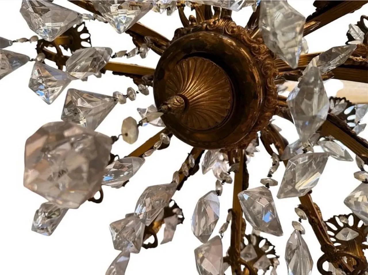 Glass and bronze drop chandelier, 1940s 5