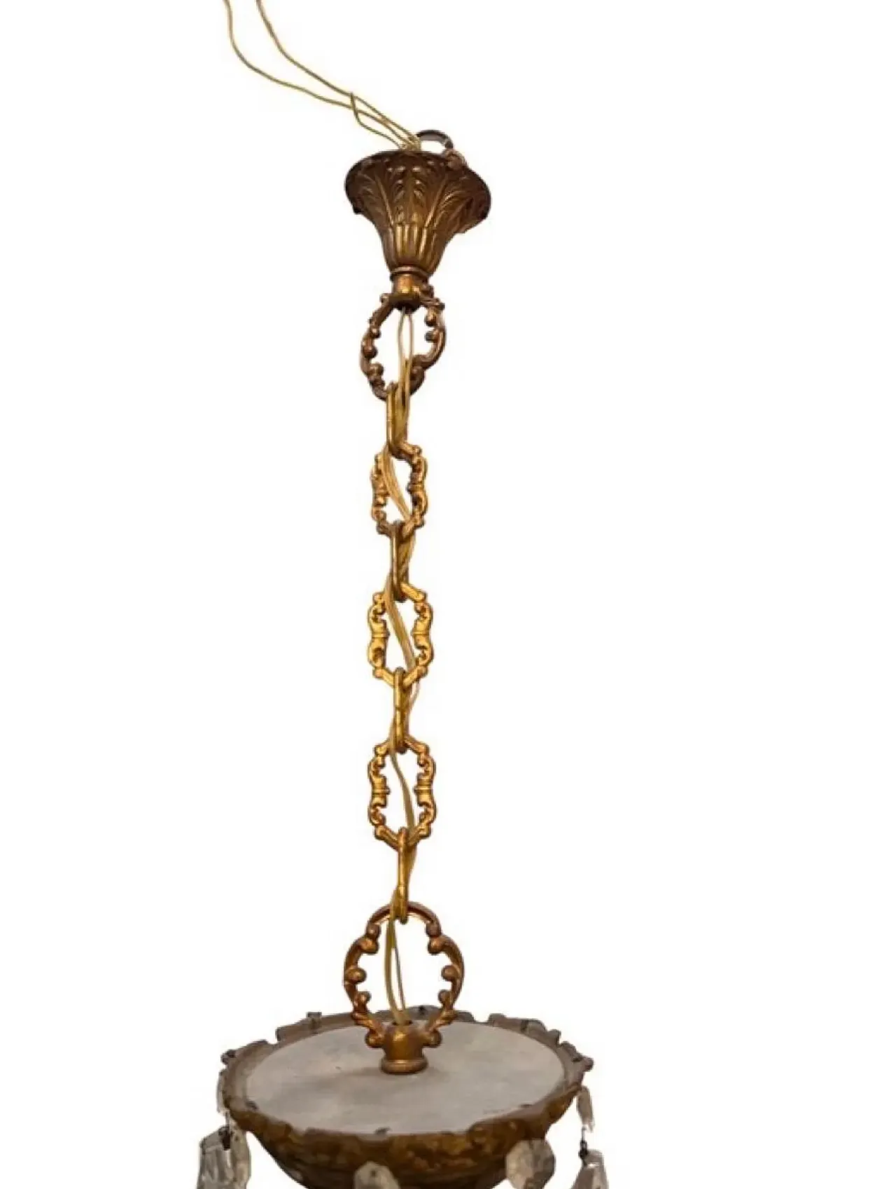 Glass and bronze drop chandelier, 1940s 6