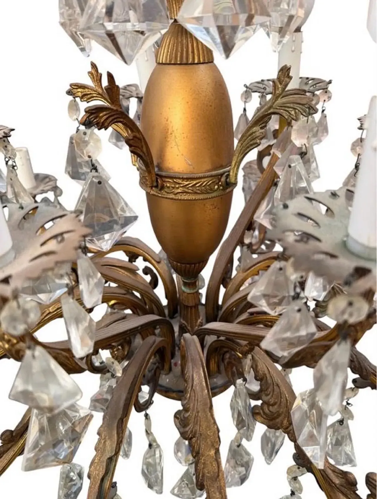 Glass and bronze drop chandelier, 1940s 7