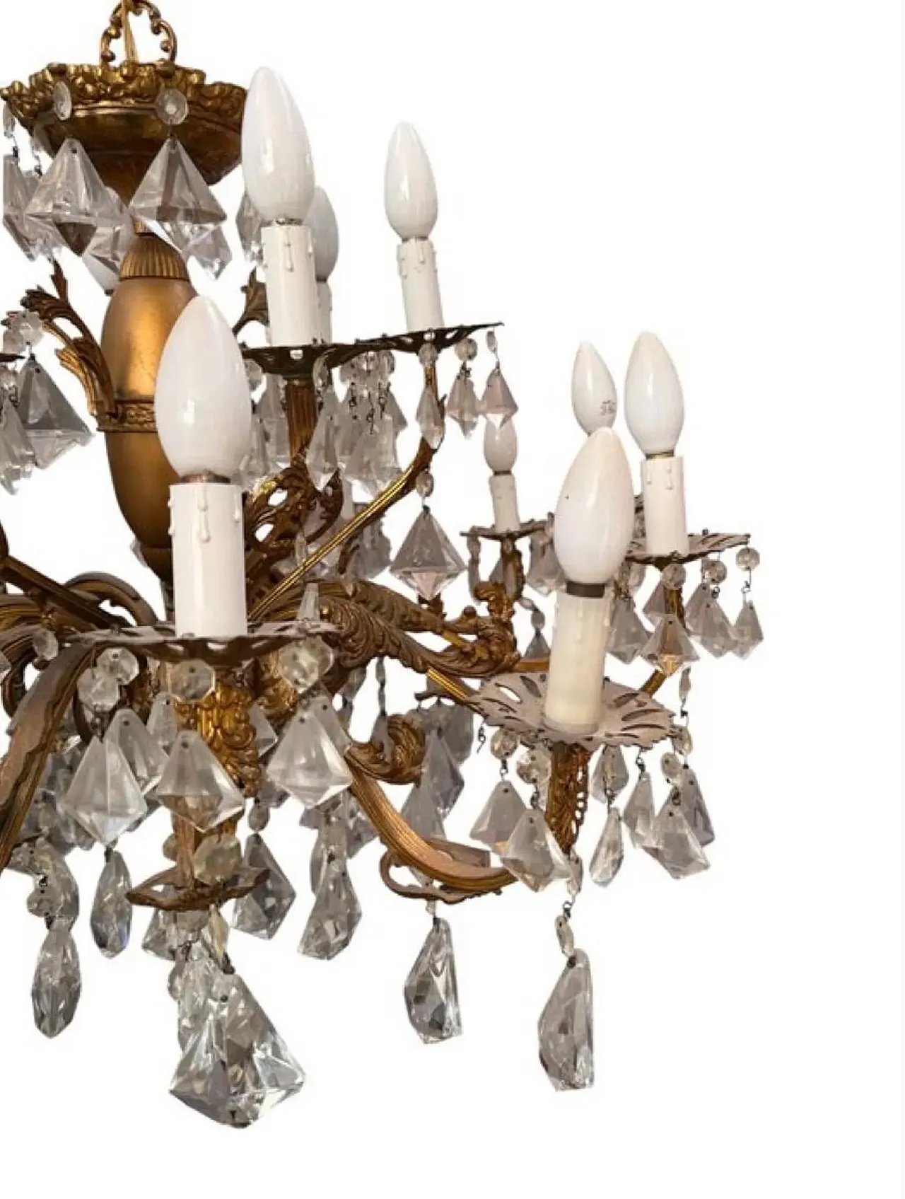Glass and bronze drop chandelier, 1940s 8