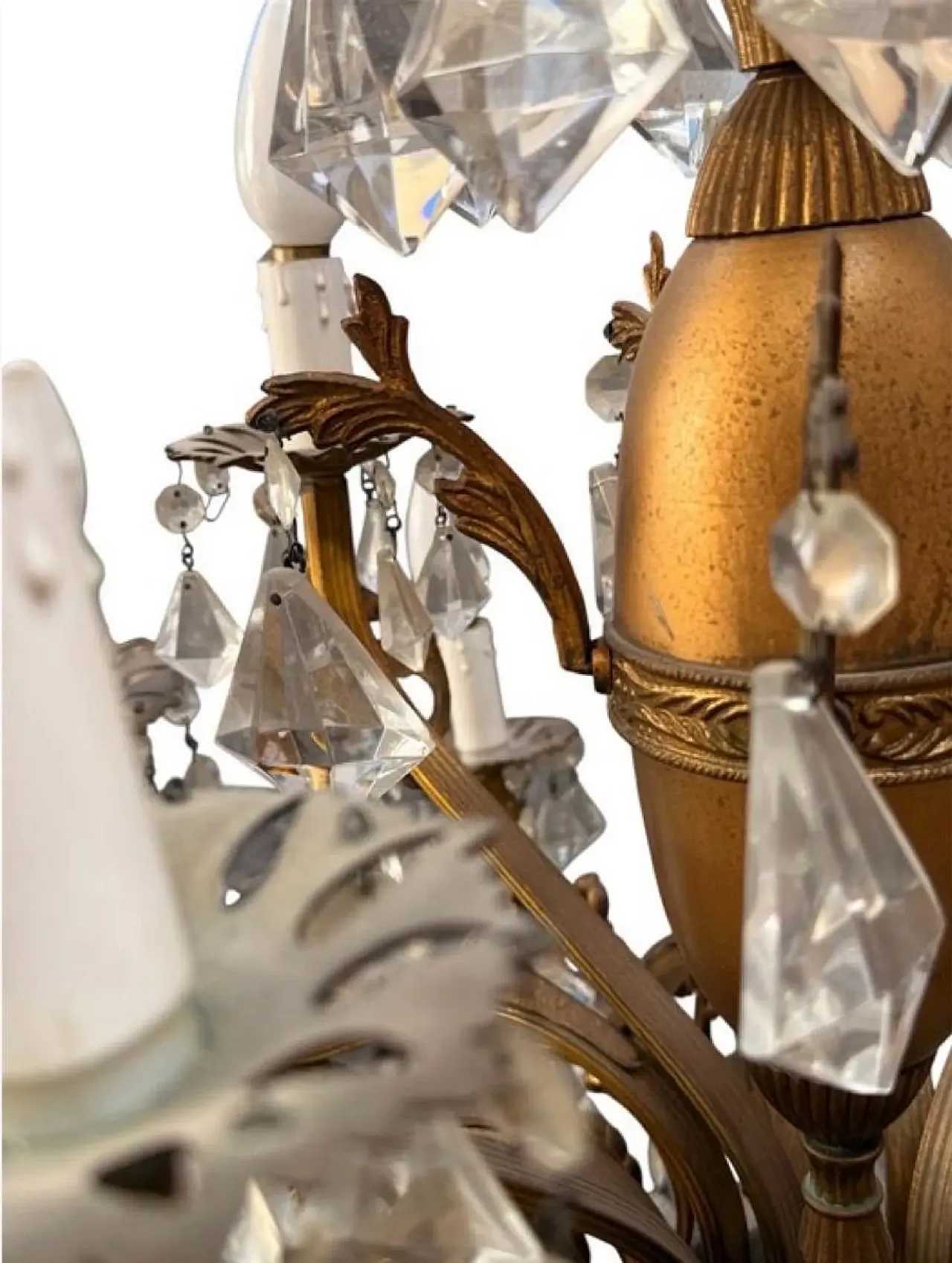 Glass and bronze drop chandelier, 1940s 9